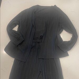 SHEIN Charcoal Gray Ribbed Three-Piece Lounge Set